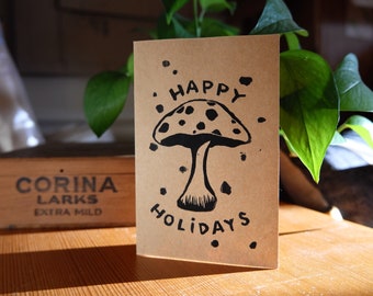 Holiday Mushroom Card, Block Printed