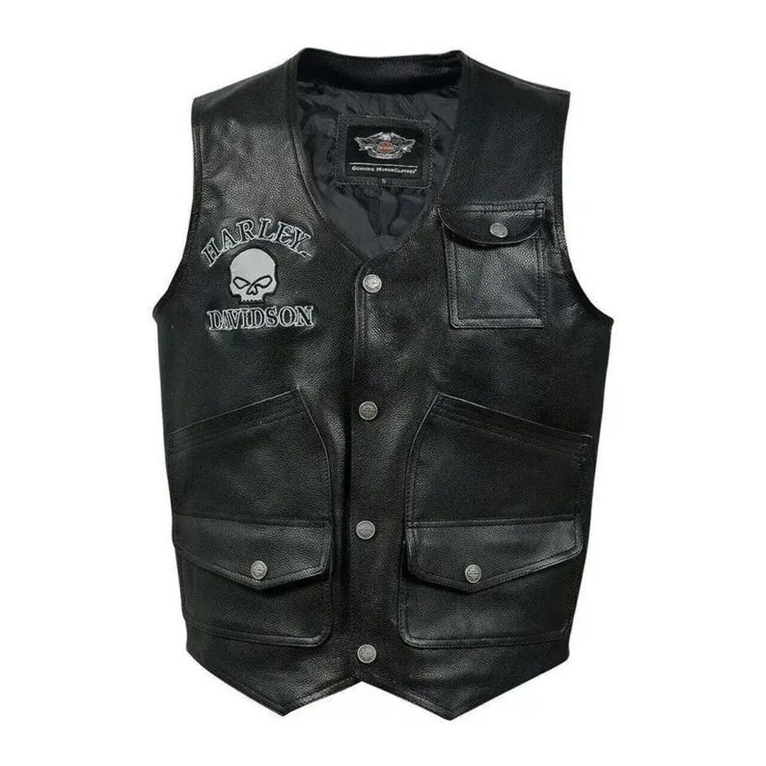 Skull Leather Vest Skull And Crossbones Black Leather Motorcycle