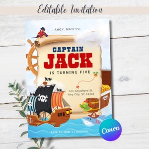 Pirate Birthday Invitation for Kids – Canva Editable Template | Instant Download | Pirate Party Invite Printable