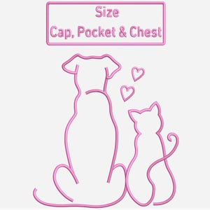 Cat and Dog Outline Design | Pet Embroidery Design | Cat Dog Embroidery Design | Cat Dog Lover Embroidery | Pet Lover | Cap, Pocket & Chest