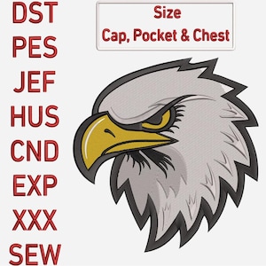 Eagle Head EMB | School Mascot | Digital Download | Sports Logo | Bald Eagle Head | Custom Sports Logo | For Cap, Pocket & Chest