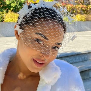 Vintage Birdcage Veil with Butterflies, Bridal Veil Headpiece, Wedding Hair Accessory for Bride, French Net Veil