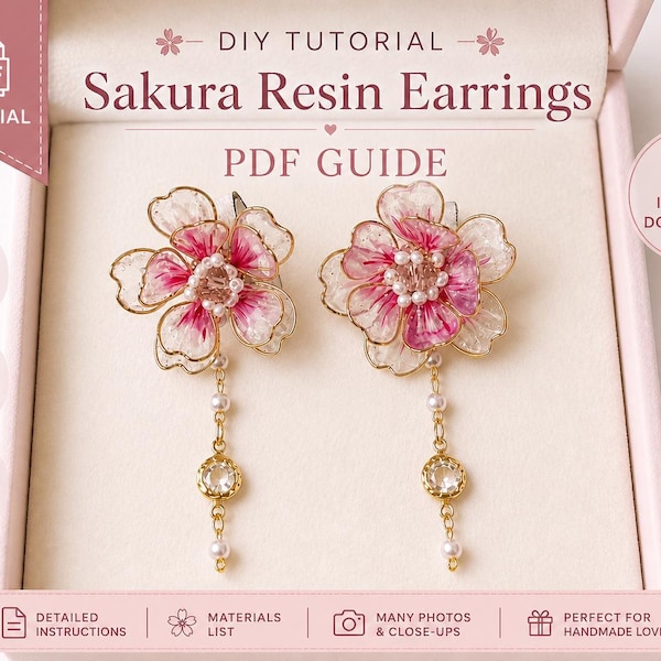 Sakura Resin Earrings Tutorial PDF, Beginner Friendly Flower Jewelry Guide (Digital Download)