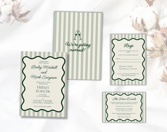 Whimsical Wavy Wedding Invitation Set: Editable Canva Template (Digital Download)