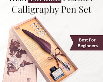 Feather Quill Pen and Ink Set, Calligraphy Dip Pen Gift Box, Vintage Writing Gift, 5 Nibs, Handmade Stationery Gift for Writers