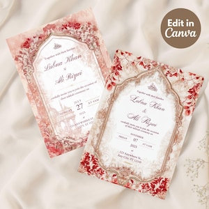 Pacote de Modelos de Convites de Casamento Islâmico | Convite Digital Nikkah | Modelos de Casamento Muçulmano no Canva | 2 Estilos de Design, 6 Variações de Cores Cada