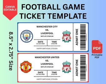 Editable Football Game Ticket Template: Birthday Gift (Digital Download)