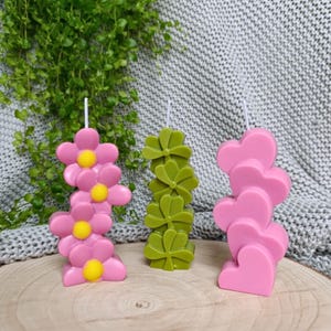 Handgemachte Standkerze Herz Blume Kleeblatt | Vegane Sojawachs Kerze | Deko Geschenkidee | Handmade in Germany | Wunschfarbe | 11,5cm
