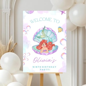 The Little Mermaid Welcome Party Sign, Ariel Birthday, Little Mermaid Party, Ariel sign, Mermaid Banner, Mermaid Editable Sign board