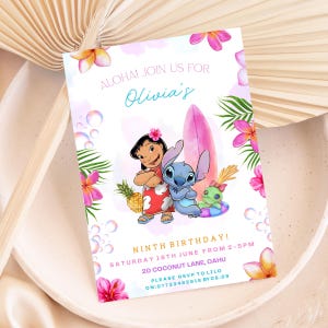 Invitation Lilo et Stitch, anniversaire de point, fête de point de Lilo, invitation de point, anniversaire de point, invitation modifiable d'aquarelle de point