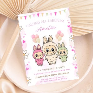 Labubu Birthday Party invite, Labubu Invitation, Labubu Party, Labubu Birthday, Labubu girly Birthday, Labubu Editable Canva Invite