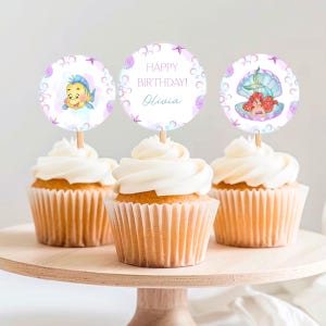Little Mermaid Cupcake Toppers, Ariel Birthday, Mermaid Party, Ariel personalised Cake, Mermaid Cupcakes, Mermaid Editable Cake Toppers