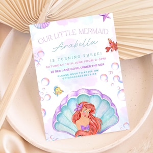 Little Mermaid invite,The Little Mermaid Birthday, Little Mermaid Party, Ariel Invitation, Ariel Birthday, Ariel Watercolour Editable Invite