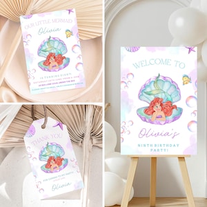 Die kleine Meerjungfrau Willkommensparty Zeichen, die kleine Meerjungfrau einladen, die kleine Meerjungfrau Danke tags, Ariel Geburtstag, die kleine Meerjungfrau Party Bundle