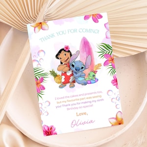 Lilo and Stitch Thank you card, Stitch Birthday, Lilo stitch Party, Stitch Card, Stitch Birthday, Stitch Watercolour Editable Thank you card