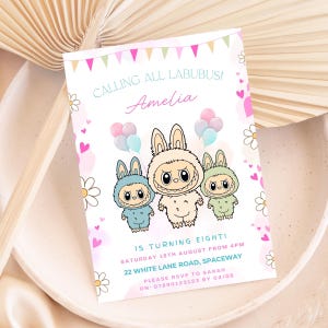 Labubu Birthday Party invite, Labubu Invitation, Labubu Party, Labubu Birthday, Labubu girly Birthday, Labubu Editable Canva Invite