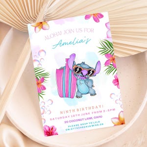 Convite Lilo e Stitch, Aniversário Stitch, Festa Lilo Stitch, Convite Stitch, Aniversário Stitch, Convite Editável Stitch Aquarela