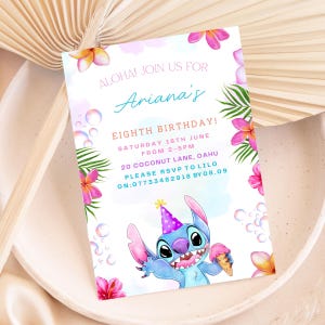 Invitation Lilo et Stitch, anniversaire de point, fête de point de Lilo, invitation de point, anniversaire de point, invitation modifiable d'aquarelle de point