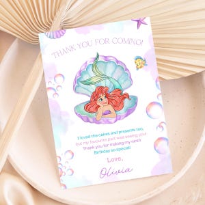 Little Mermaid Thank you card, Mermaid Birthday, Little Mermaid Party, Mermaid Card, Little Mermaid Ariel Editable Thank you card