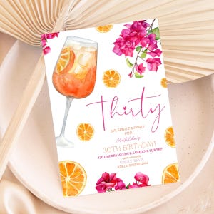 Aperol Spritz Girls Birthday Invite, orange Invitation, Cocktail girly Invitation, 30th, 40th, 50th, Editable Printable Canva Template,