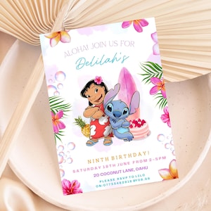 Lilo and Stitch-uitnodiging, Stitch-verjaardag, Lilo Stitch-feestje, Stitch-uitnodiging, Stitch-verjaardag, Stitch-aquarel bewerkbare uitnodiging