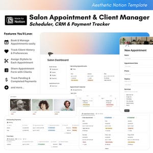 Salon Appointment & Client Manager Notion Template | Stylist Booking, CRM, Payment Tracker for Hair, Lash, and Beauty Professionals
