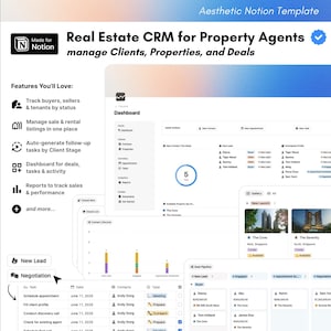 Real Estate CRM Notion Template for Agents to Manage Clients, Properties, Tasks, and Appointments with Sales Pipeline Dashboard