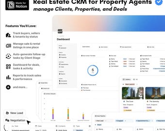 Real Estate CRM Notion Template, Property Agent Sales Pipeline