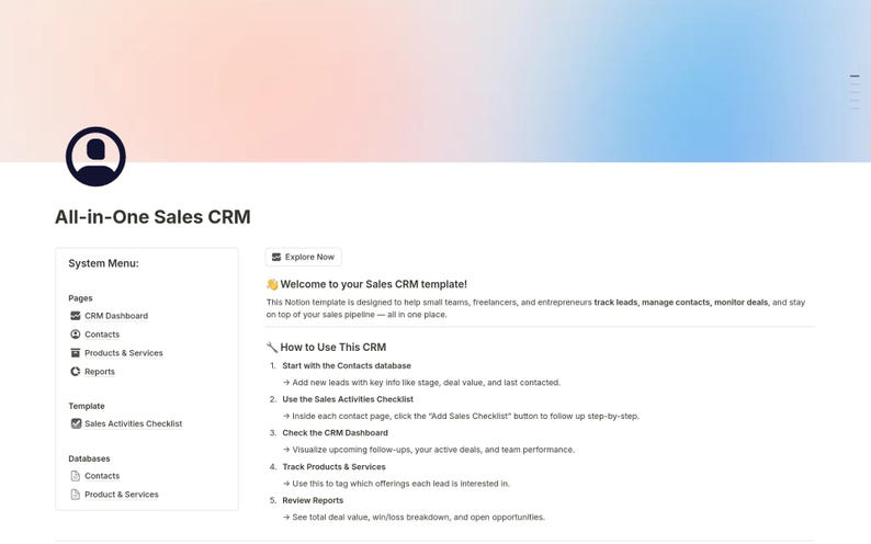 All-in-one Sales CRM Notion Template | Lead Tracker, Contact Manager ...