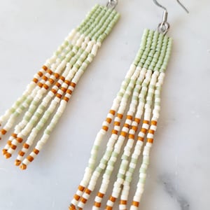Mint Miyuki beaded fringe earrings