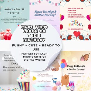 Funny Birthday Cards Bundle – 10 Printable Digital Greeting Cards
