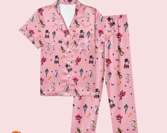 Haz.bin Ho.tel Satin Pajamas, Hazzbin Hottel Shirt, Angel Dust Christmas Pajamas, Alastor Women Pajamas, Alastor Hazbin Christmas Pajamas