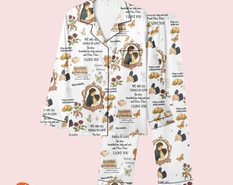 Pride and Prejudice "Mr. Darcy & Elizabeth" Satin Pajamas - Jane Austen Book Lover Sleepwear, Romantic Literature Loungewear