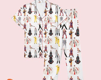 Bowie Musician Satin Pajamas - Glam Rock Sleepwear, Iconic Artist Unique Gift for Music Lovers