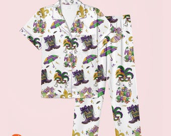 Mardi Gras Carnival Shake your Bootie Satin Pajamas, Mardi Gras Shirt, Mardi Gras Family Pajamas