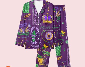 Mardi Gras Carnival Satin Pajamas, Mardi Gras Shirt, Mardi Gras Family Pajamas