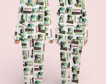Customized Lizard Lizard Lizard Meme Satin Pajamas - Viral Meme Lizard Sleepwear