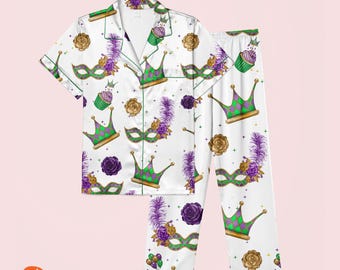 Mardi Gras Carnival Satin Pajamas, Mardi Gras Shirt, Mardi Gras Family Pajamas
