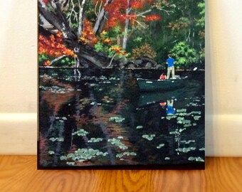 Custom hand painted acrylic landscape, lake house, , home decor, custom artwork, canvas painting,, painting from photoBirthday giftBirthday