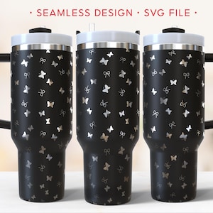 Butterfly Bow 40oz Tumbler Laser SVG, Ribbon Bow Full Wrap for 40oz Tumbler, Butterfly Laser Engraved SVG
