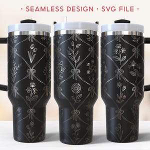 Rosetter och blommor 40oz tumbler wrap, rosettgravyr wrap, blommig laser SVG