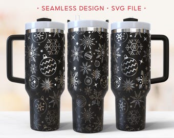 Snowflakes and Ornaments 40oz Tumbler Wrap, Christmas Engraving Wrap, SVG Laser Rotary