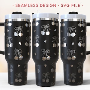 Cherry Bögen 40 Unzen Tumbler Wrap SVG, Kokette Schleife Lasergravurdatei für 40 Unzen, Valentine Laser Rolling Tumbler SVG