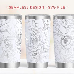Peony 20oz Tumbler Wrap, Flower Engraving Wrap, Floral SVG File