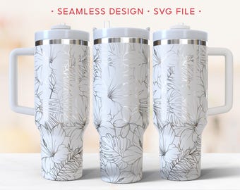 Tropical Floral 40oz Tumbler Wrap, Hibiscus Engraving Wrap, Hawaiian Laser SVG