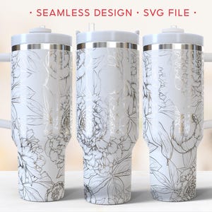 Peony 40oz Tumbler Wrap, Flower Engraving Wrap, Floral SVG File