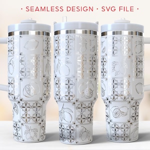Mediterranean Lemon Tumbler Laser Svg, Lemon Tiles 40oz Tumbler Full Wrap Laser Svg, Italian Summer Laser Engraved Svg