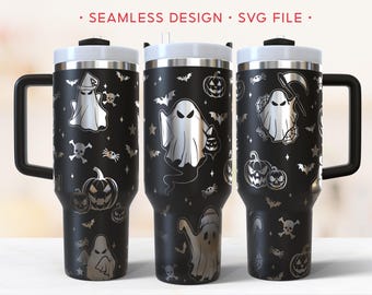 Halloween Ghost 40oz Tumbler Wrap, Spooky Engraving Wrap, SVG Laser Rotary