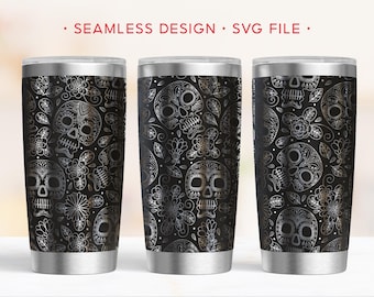 Floral Skulls 20oz Tumbler Wrap, Boho Skull Engraving Wrap, SVG Laser Rotary
