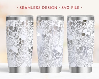 Floral Skull 20oz Tumbler Wrap, Laser Engraving File, SVG Laser Rotary